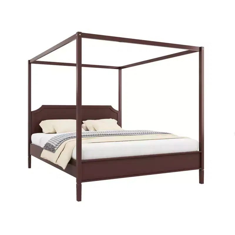 GDFStudio Flores Wooden Canopy Platform Bed with Headboard and Support Legs