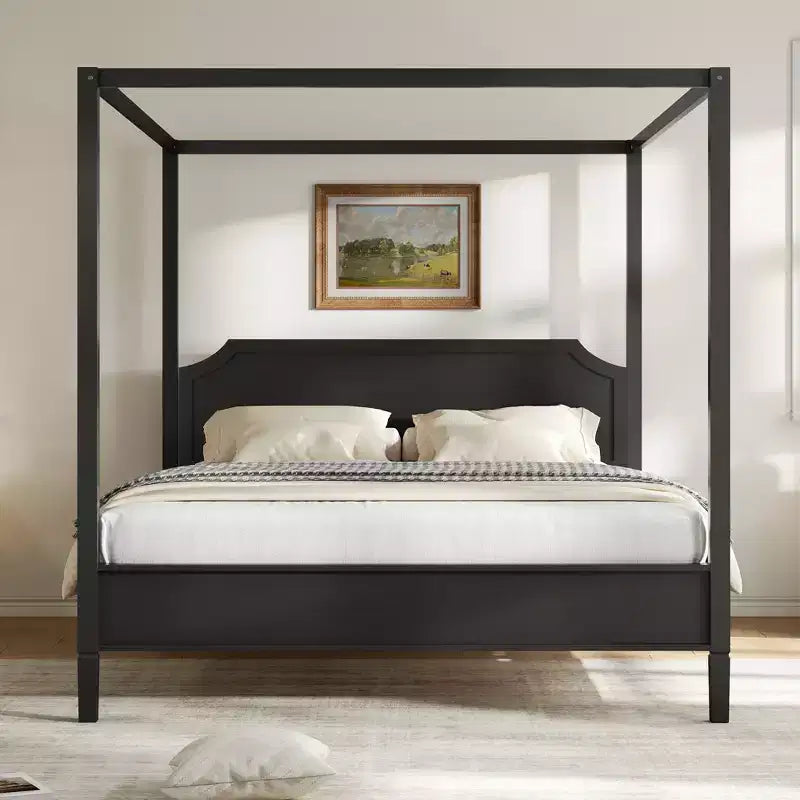GDFStudio Flores Wooden Canopy Platform Bed with Headboard and Support Legs