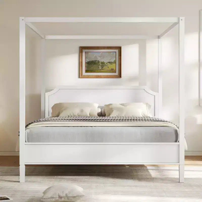 GDFStudio Flores Wooden Canopy Platform Bed with Headboard and Support Legs