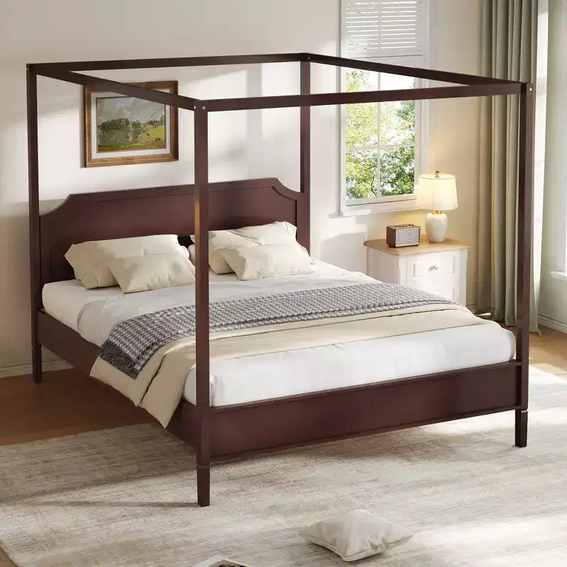 GDFStudio Flores Wooden Canopy Platform Bed with Headboard and Support Legs