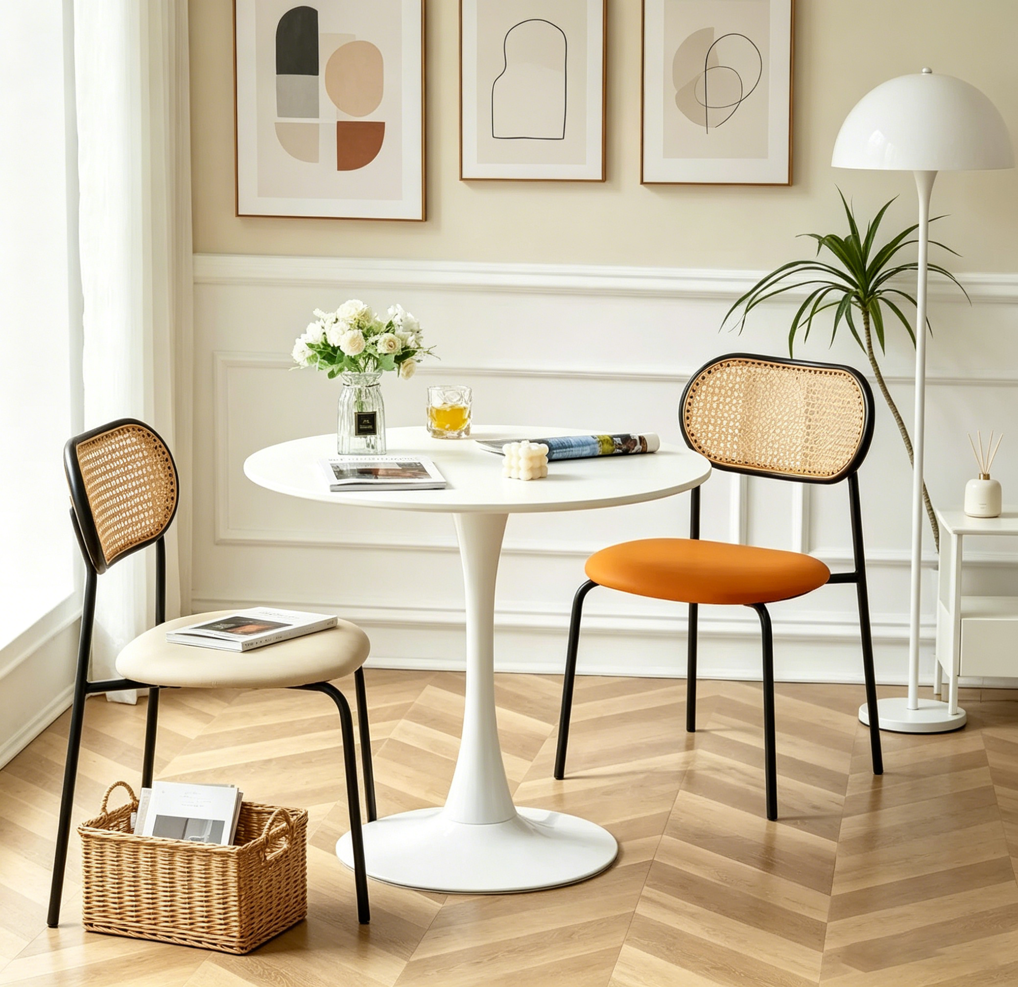 Table ronde blanche, table de salle à manger moderne